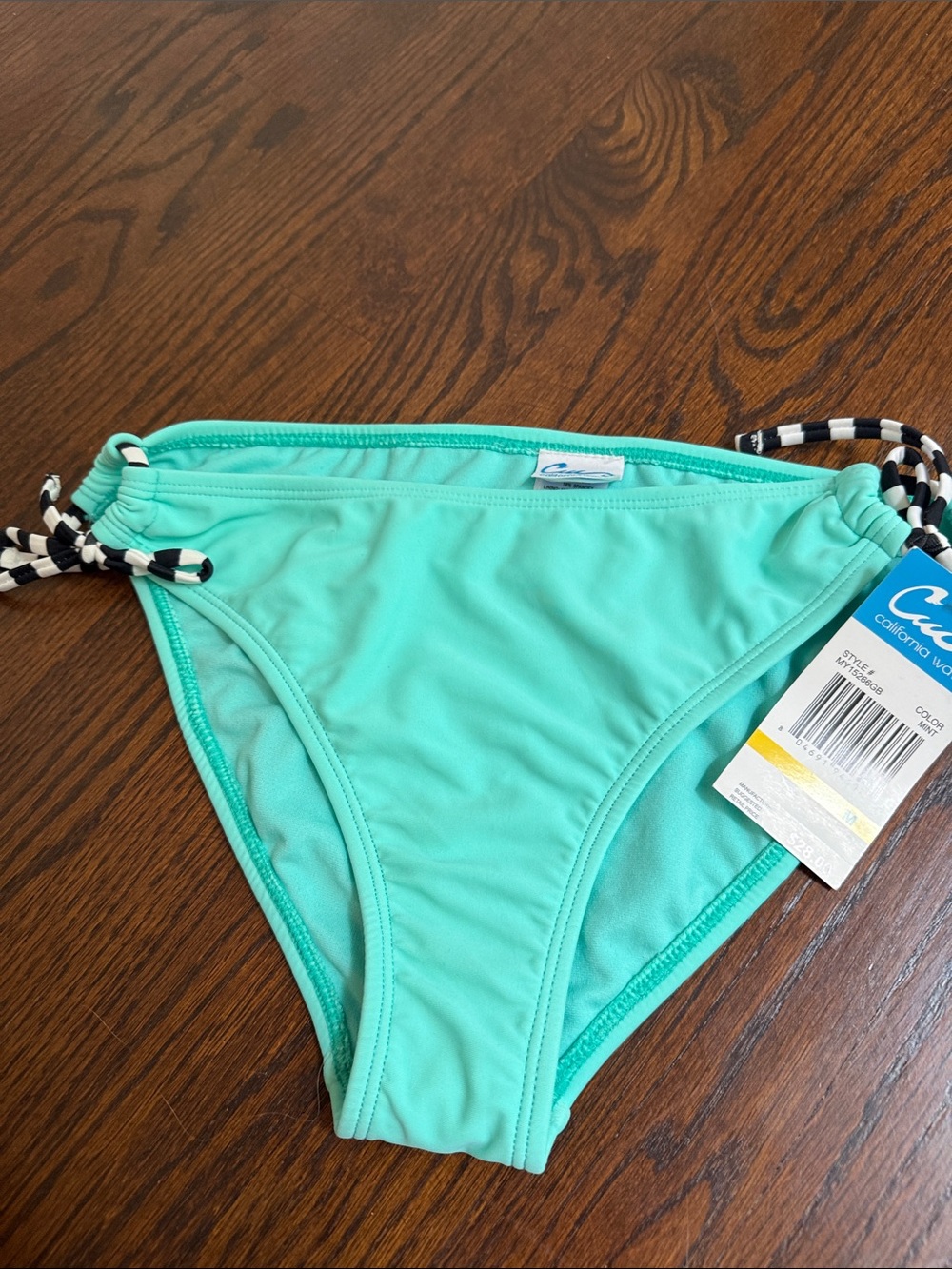 California WavesTurquoise Side-Tie Bikini Bottom with Black & White Ties